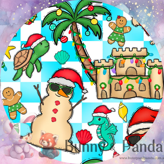 Sandy Christmas (Blue Gingham)